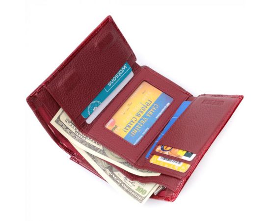 Купить Кошелек женский в три сложения из лакированной фактурной натуральной кожи ST Leather 22708 Красный, фото , изображение 7, характеристики, отзывы