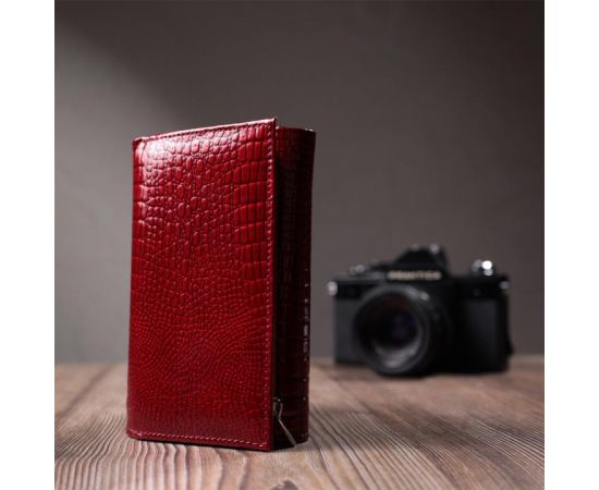 Купить Кошелек женский в три сложения из лакированной фактурной натуральной кожи ST Leather 22708 Красный, фото , изображение 10, характеристики, отзывы