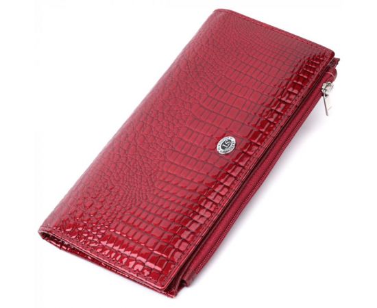 Купить Лакированный яркий кошелек с фактурой под рептилию из натуральной кожи ST Leather 22715 Красный, фото , характеристики, отзывы