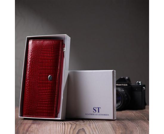 Купить Лакированный яркий кошелек с фактурой под рептилию из натуральной кожи ST Leather 22715 Красный, фото , изображение 11, характеристики, отзывы