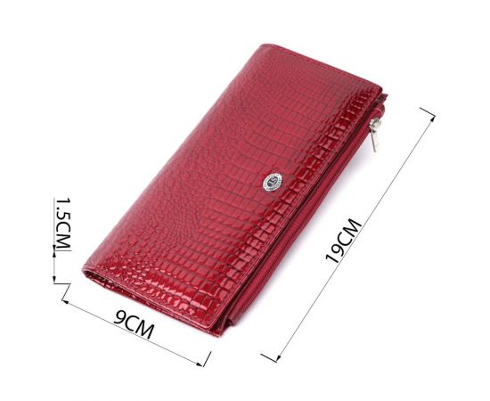Купить Лакированный яркий кошелек с фактурой под рептилию из натуральной кожи ST Leather 22715 Красный, фото , изображение 3, характеристики, отзывы