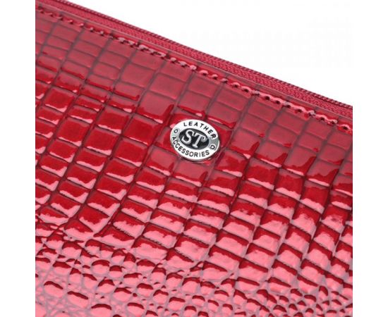 Купить Лакированный яркий кошелек с фактурой под рептилию из натуральной кожи ST Leather 22715 Красный, фото , изображение 5, характеристики, отзывы