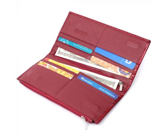 Купить Лакированный яркий кошелек с фактурой под рептилию из натуральной кожи ST Leather 22715 Красный, фото , изображение 6, характеристики, отзывы