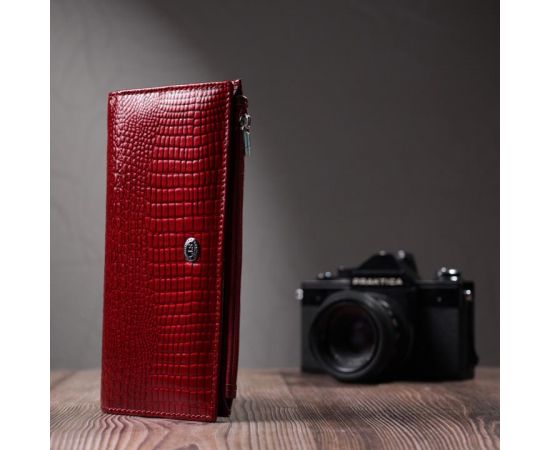 Купить Лакированный яркий кошелек с фактурой под рептилию из натуральной кожи ST Leather 22715 Красный, фото , изображение 9, характеристики, отзывы