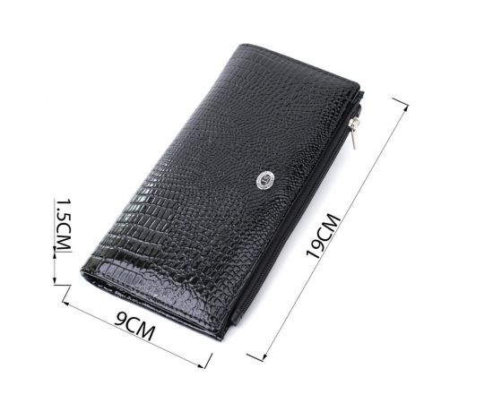 Купить Лакированный тонкий кошелек с фактурой под рептилию из натуральной кожи ST Leather 22716 Черный, фото , изображение 3, характеристики, отзывы
