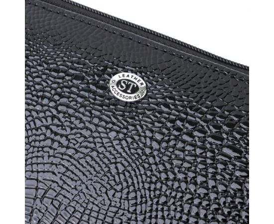 Купить Лакированный тонкий кошелек с фактурой под рептилию из натуральной кожи ST Leather 22716 Черный, фото , изображение 5, характеристики, отзывы