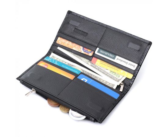 Купить Лакированный тонкий кошелек с фактурой под рептилию из натуральной кожи ST Leather 22716 Черный, фото , изображение 7, характеристики, отзывы