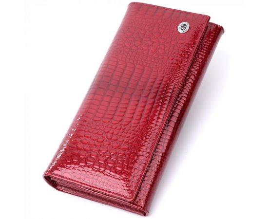 Купить Лакированный женский кошелек с фактурой под рептилию из натуральной кожи ST Leather 22717 Красный, фото , характеристики, отзывы