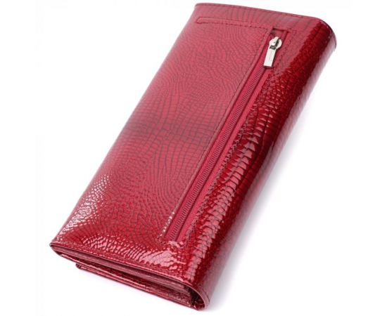 Купить Лакированный женский кошелек с фактурой под рептилию из натуральной кожи ST Leather 22717 Красный, фото , изображение 2, характеристики, отзывы