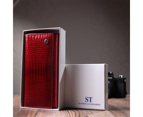 Купить Лакированный женский кошелек с фактурой под рептилию из натуральной кожи ST Leather 22717 Красный, фото , изображение 11, характеристики, отзывы