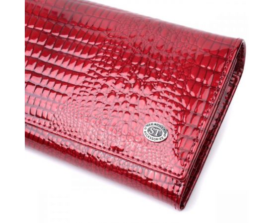 Купить Лакированный женский кошелек с фактурой под рептилию из натуральной кожи ST Leather 22717 Красный, фото , изображение 5, характеристики, отзывы