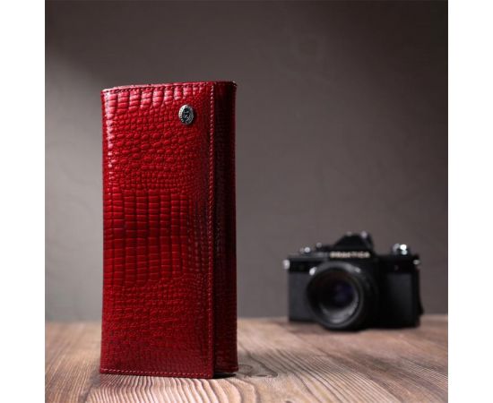 Купить Лакированный женский кошелек с фактурой под рептилию из натуральной кожи ST Leather 22717 Красный, фото , изображение 9, характеристики, отзывы