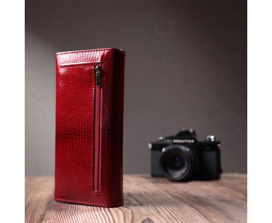 Купить Лакированный женский кошелек с фактурой под рептилию из натуральной кожи ST Leather 22717 Красный, фото , изображение 10, характеристики, отзывы