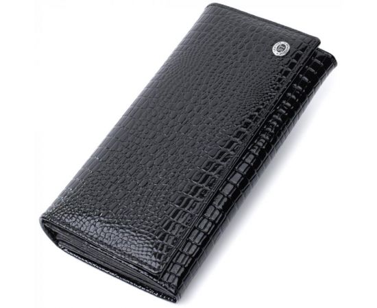 Купить Женский лакированный кошелек с фактурой под рептилию из натуральной кожи ST Leather 22718 Черный, фото , характеристики, отзывы
