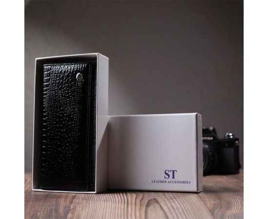 Купить Женский лакированный кошелек с фактурой под рептилию из натуральной кожи ST Leather 22718 Черный, фото , изображение 11, характеристики, отзывы