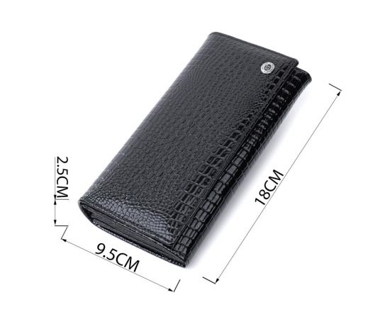 Купить Женский лакированный кошелек с фактурой под рептилию из натуральной кожи ST Leather 22718 Черный, фото , изображение 3, характеристики, отзывы