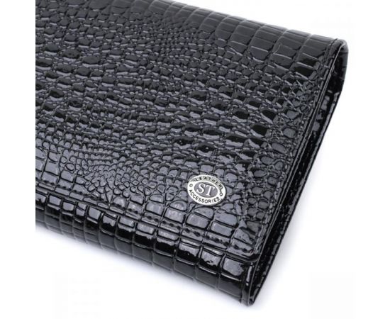 Купить Женский лакированный кошелек с фактурой под рептилию из натуральной кожи ST Leather 22718 Черный, фото , изображение 5, характеристики, отзывы