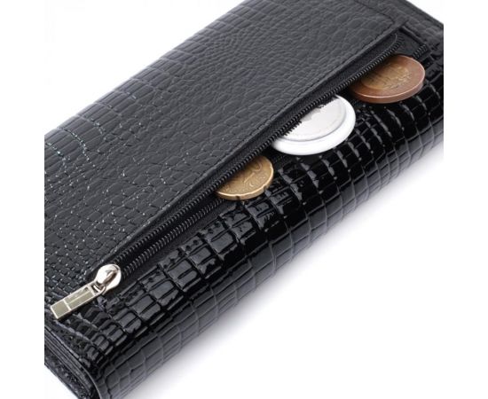 Купить Женский лакированный кошелек с фактурой под рептилию из натуральной кожи ST Leather 22718 Черный, фото , изображение 8, характеристики, отзывы
