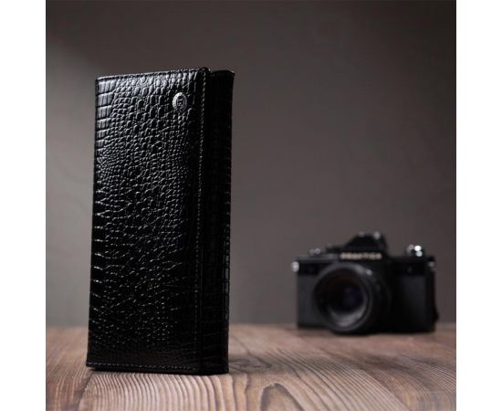 Купить Женский лакированный кошелек с фактурой под рептилию из натуральной кожи ST Leather 22718 Черный, фото , изображение 9, характеристики, отзывы