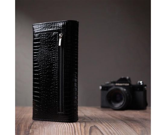 Купить Женский лакированный кошелек с фактурой под рептилию из натуральной кожи ST Leather 22718 Черный, фото , изображение 10, характеристики, отзывы