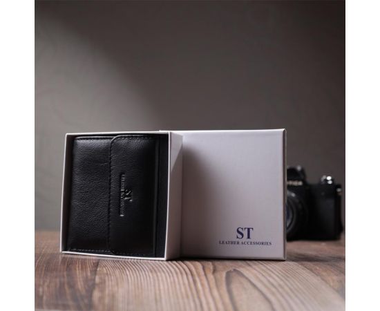 Купить Женский кошелек среднего размера из монетницей снаружи из натуральной кожи ST Leather 22719 Черный, фото , изображение 11, характеристики, отзывы