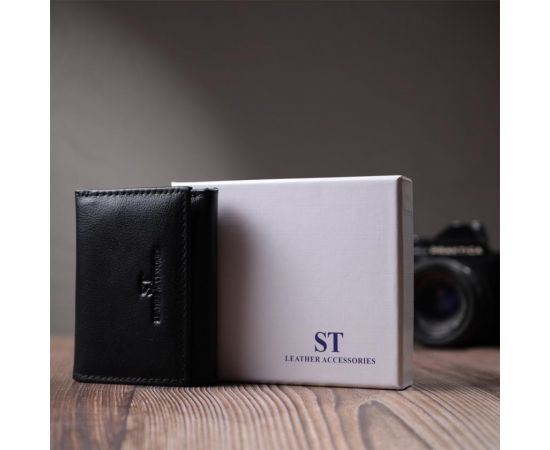 Купить Удобный компактный кошелек с монетницей из натуральной кожи ST Leather 22742 Черный, фото , изображение 11, характеристики, отзывы