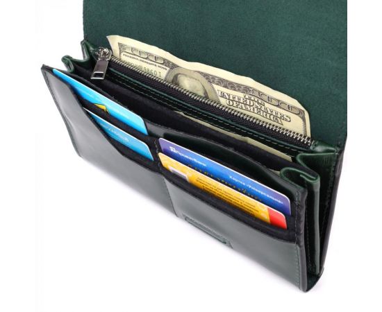 Купить Добротный кошелек в два сложения из натуральной гладкой кожи GRANDE PELLE 22945 Зеленый, фото , изображение 7, характеристики, отзывы