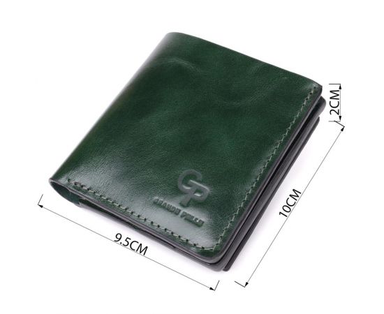 Купить Компактный кошелек в два сложения из натуральной гладкой кожи GRANDE PELLE 22946 Зеленый, фото , изображение 3, характеристики, отзывы