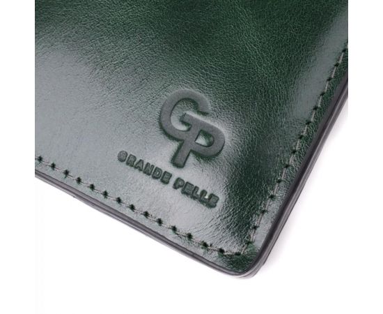 Купить Компактный кошелек в два сложения из натуральной гладкой кожи GRANDE PELLE 22946 Зеленый, фото , изображение 5, характеристики, отзывы