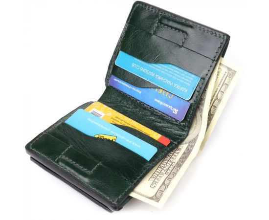 Купить Компактный кошелек в два сложения из натуральной гладкой кожи GRANDE PELLE 22946 Зеленый, фото , изображение 8, характеристики, отзывы