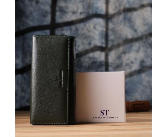 Купить Стильный кошелек у два сложения из натуральной кожи ST Leather 23066 Зеленый, фото , изображение 12, характеристики, отзывы