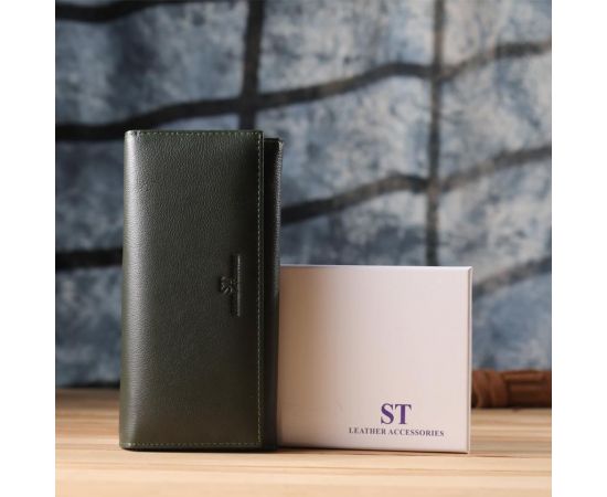 Купить Горизонтальный кошелек у два сложения из натуральной кожи ST Leather 23067 Зеленый, фото , изображение 12, характеристики, отзывы