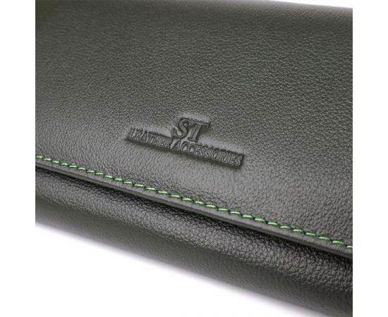 Купить Горизонтальный кошелек у два сложения из натуральной кожи ST Leather 23067 Зеленый, фото , изображение 5, характеристики, отзывы