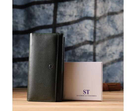 Купить Горизонтальный кошелек с карманом для телефона из натуральной кожи ST Leather 23068 Зеленый, фото , изображение 11, характеристики, отзывы