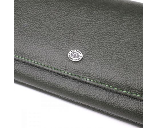 Купить Горизонтальный кошелек с карманом для телефона из натуральной кожи ST Leather 23068 Зеленый, фото , изображение 5, характеристики, отзывы