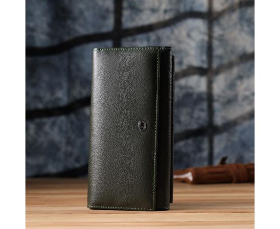 Купить Горизонтальный кошелек с карманом для телефона из натуральной кожи ST Leather 23068 Зеленый, фото , изображение 9, характеристики, отзывы