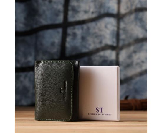 Купить Маленький кошелек удобного формата из натуральной кожи ST Leather 23076 Зеленый, фото , изображение 10, характеристики, отзывы