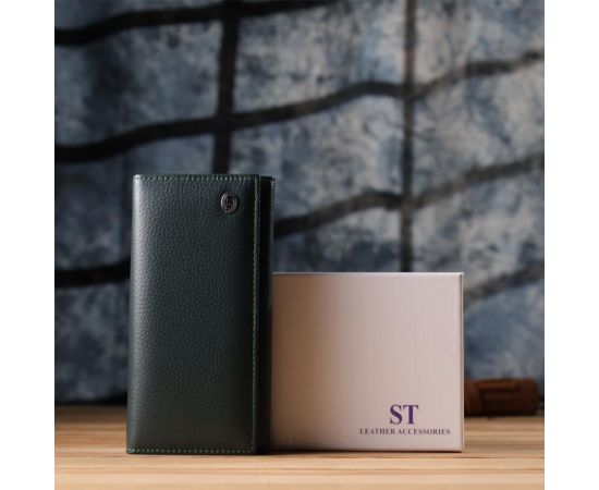 Купить Удобный вертикальный кошелек из натуральной кожи ST Leather 23086 Зеленый, фото , изображение 11, характеристики, отзывы