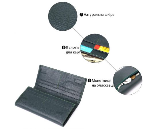 Купить Модный кошелек для женщин из натуральной кожи ST Leather 23099 Зеленый, фото , изображение 4, характеристики, отзывы