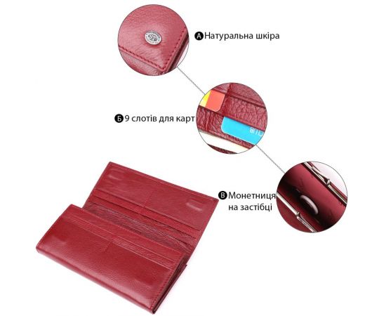 Купить Элегантный кошелек для женщин с монетницей из натуральной кожи ST Leather 23107 Бордовый, фото , изображение 4, характеристики, отзывы