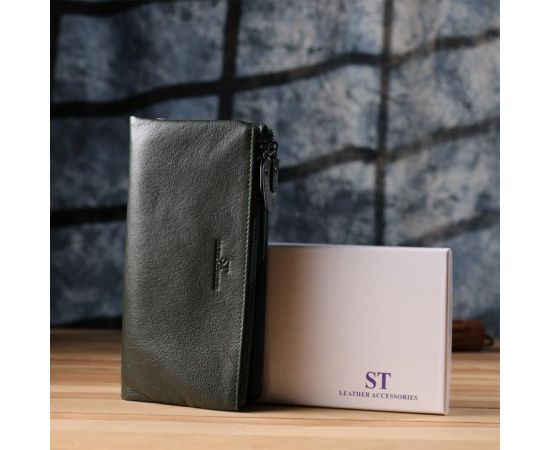 Купить Красивый кожаный кошелек на три отделения ST Leather 23110 Зеленый, фото , изображение 11, характеристики, отзывы