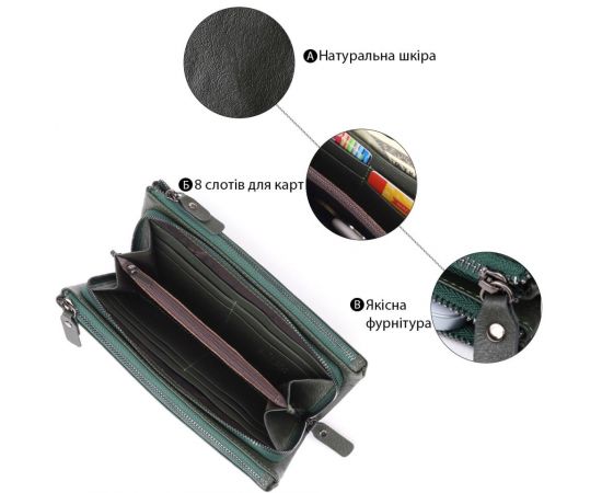 Купить Красивый кожаный кошелек на три отделения ST Leather 23110 Зеленый, фото , изображение 4, характеристики, отзывы