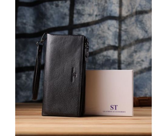 Придбати Практичный кожаный кошелек на три отделения ST Leather 23111 Черный, image , зображення 11, характеристики, відгуки