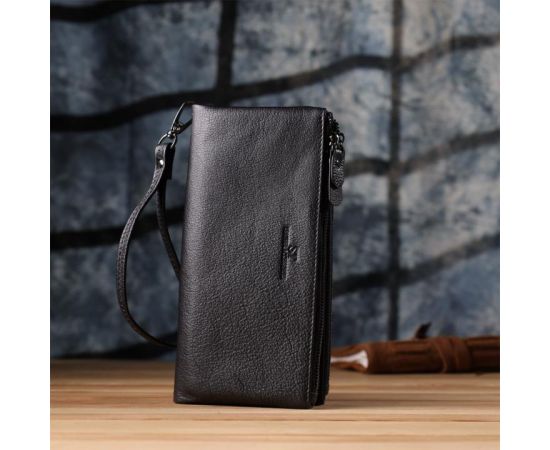 Придбати Практичный кожаный кошелек на три отделения ST Leather 23111 Черный, image , зображення 9, характеристики, відгуки