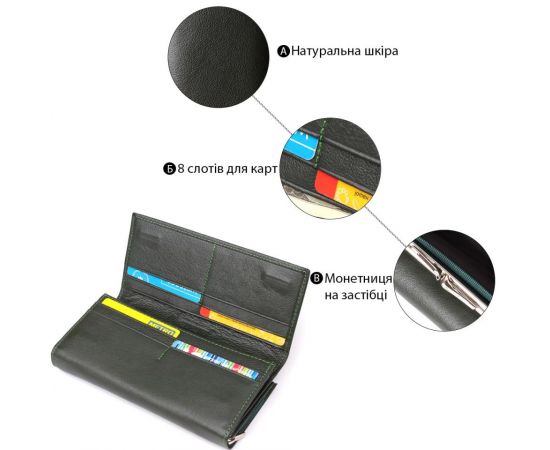 Купить Вместительный женский кошелек на магнитах из натуральной кожи ST Leather 23115 Зеленый, фото , изображение 4, характеристики, отзывы