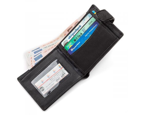 Купить Портмоне мужское STINGRAY LEATHER 18070 из натуральной кожи морского ската Черное, фото , изображение 6, характеристики, отзывы