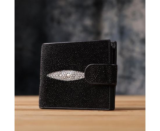 Купить Портмоне мужское STINGRAY LEATHER 18070 из натуральной кожи морского ската Черное, фото , изображение 8, характеристики, отзывы