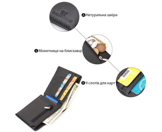 Купить Мужское портмоне из натуральной кожи ST Leather 22734 Черный, фото , изображение 4, характеристики, отзывы