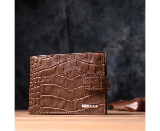 Купить Вместительный мужской кошелек из натуральной кожи KARYA 22854 Коричневый, фото , изображение 9, характеристики, отзывы