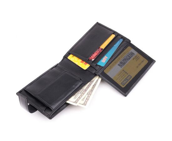 Купить Вместительный мужской кошелек из натуральной кожи BOND 22861 Черный, фото , изображение 7, характеристики, отзывы